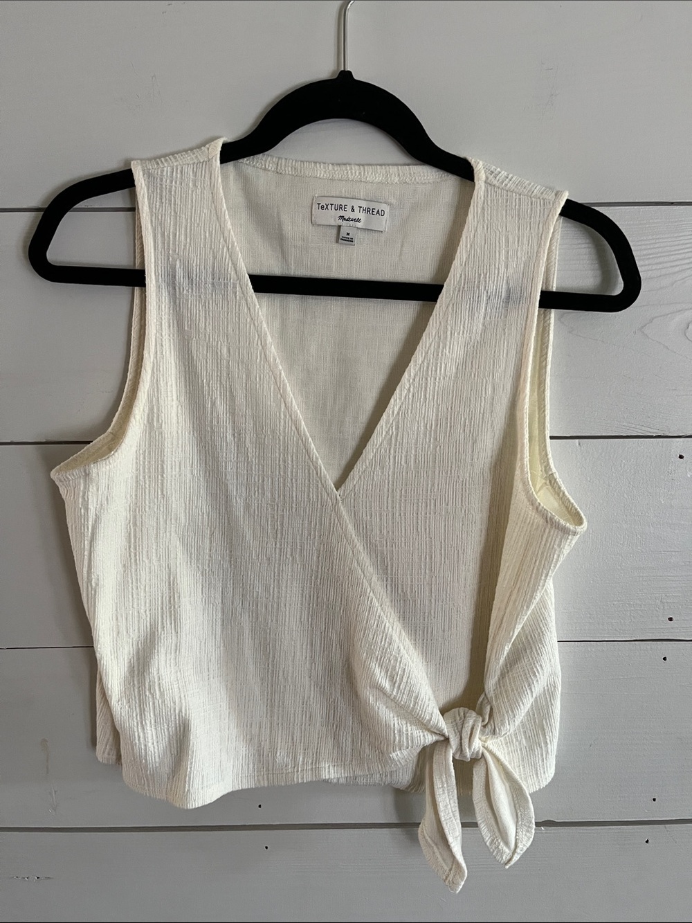 Madewell Cream Textured V-Neck Tie Tank